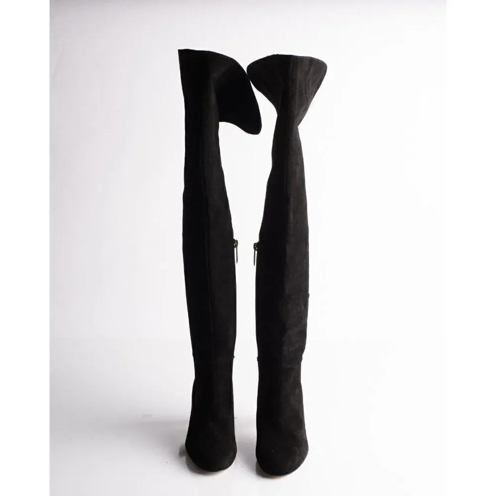 L'AGENCE Womens Black Suede Over the knee Boots EU 36 US 6 Low Heel New in Box